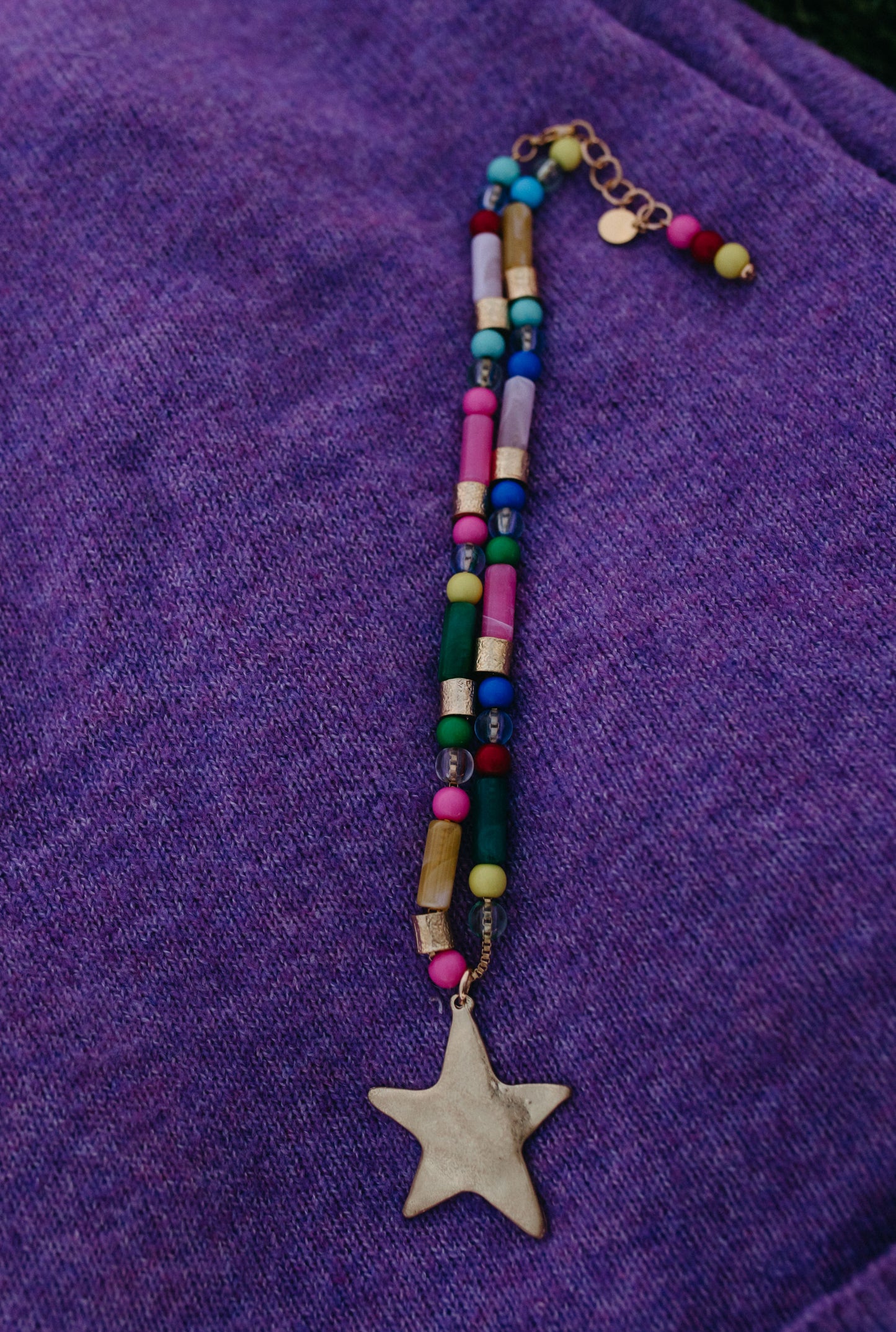Chunky Bead Star Charm Necklace