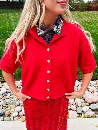 Navy Christmas Plaid Rhinestone Collar