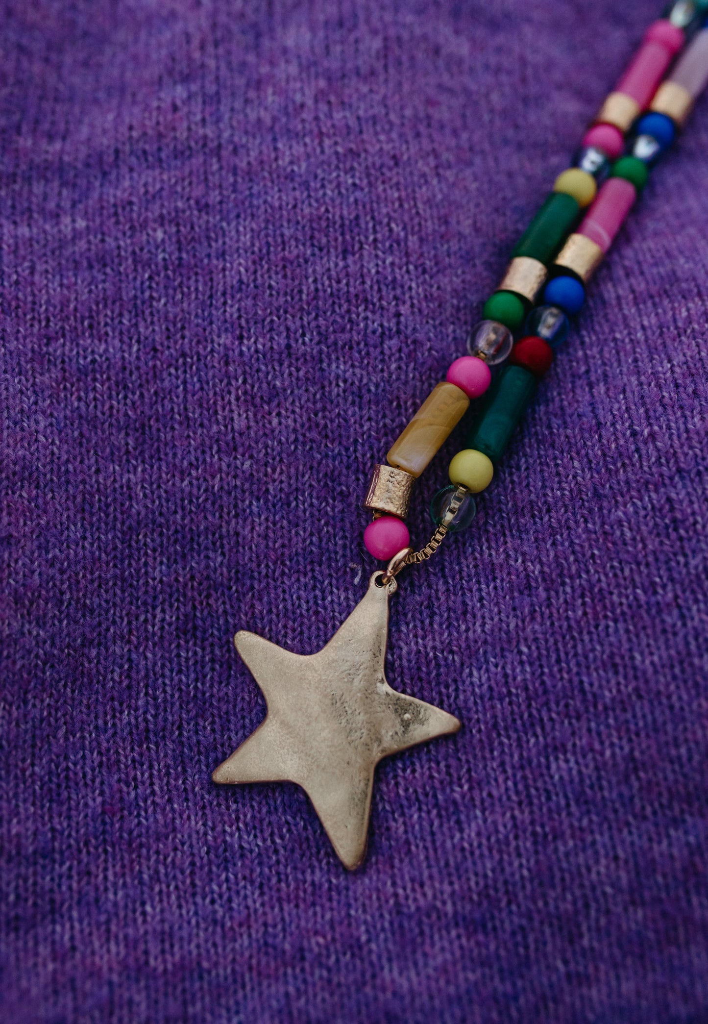 Chunky Bead Star Charm Necklace