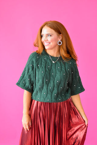 Esme Rhinestone Sweater in Evergreen