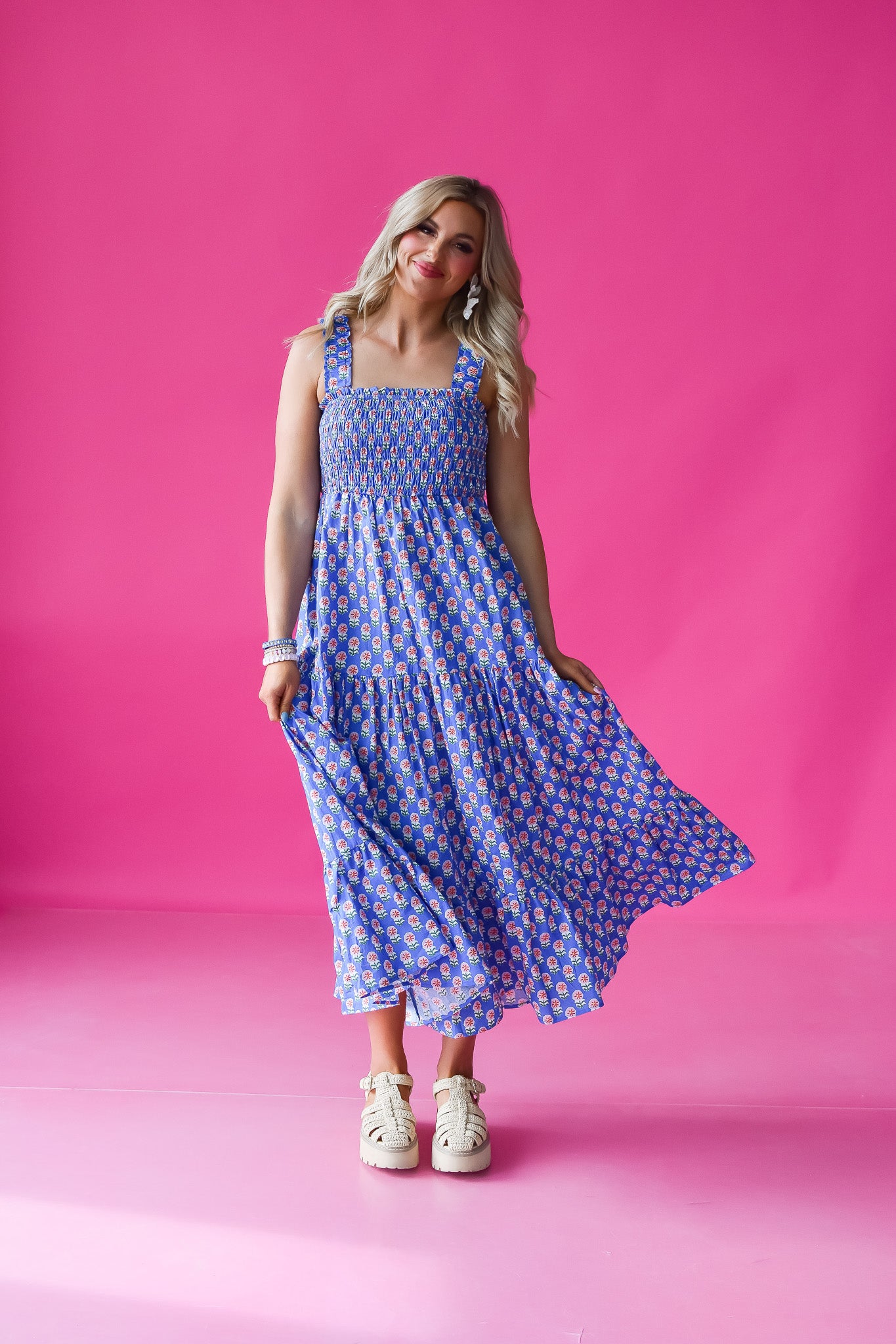 Rosemary Floral Nap Dress in Blue/Pink