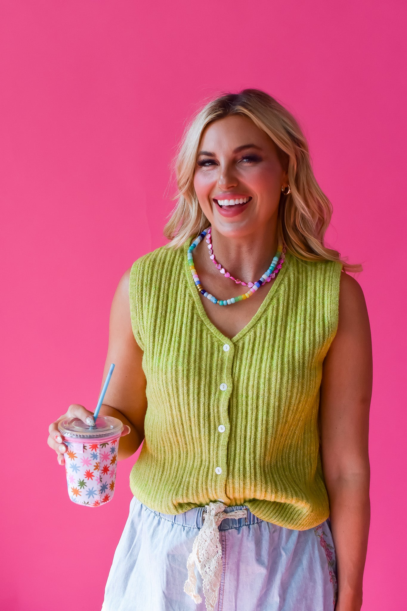 Hattie Sweater Vest in Lime