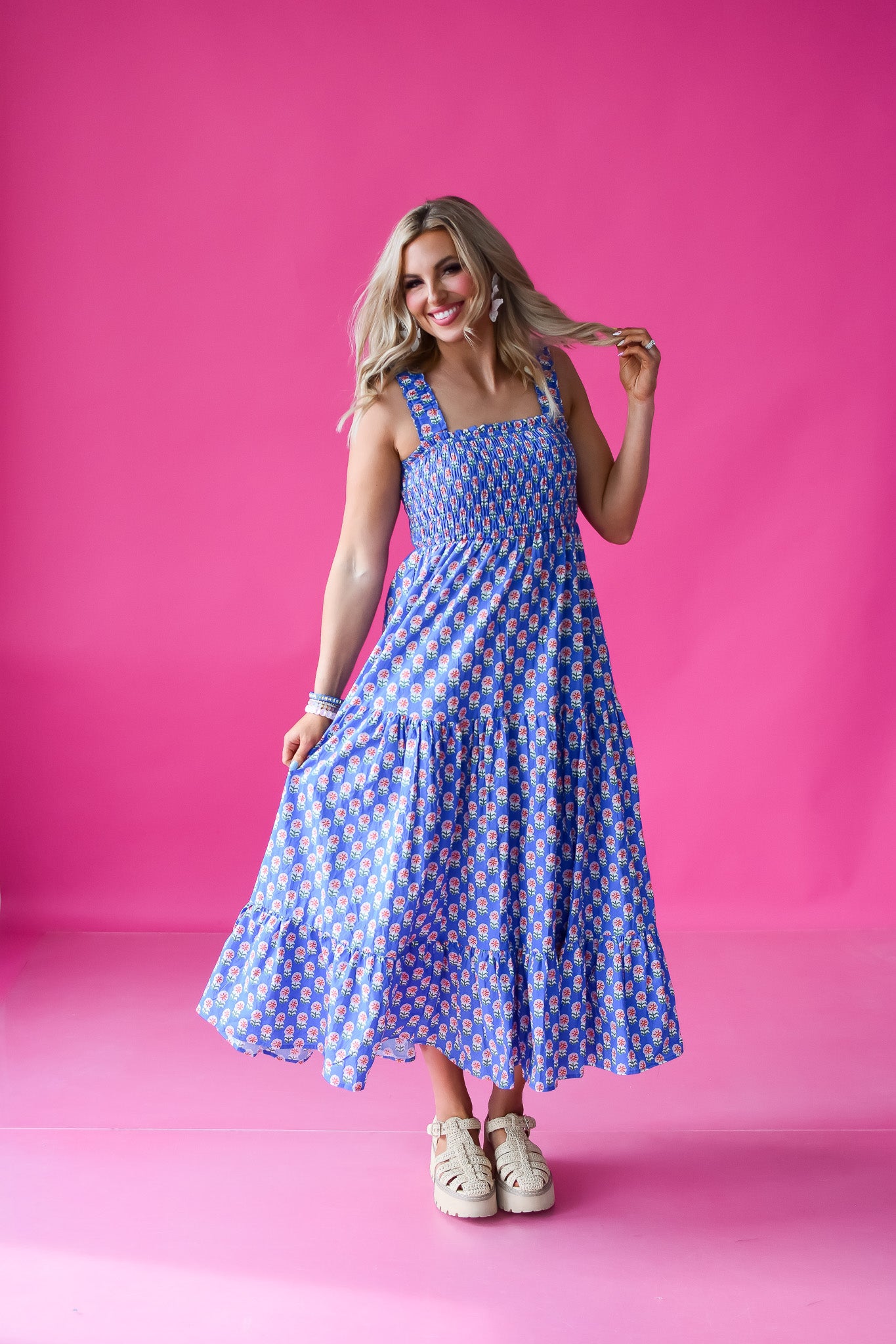 Rosemary Floral Nap Dress in Blue/Pink
