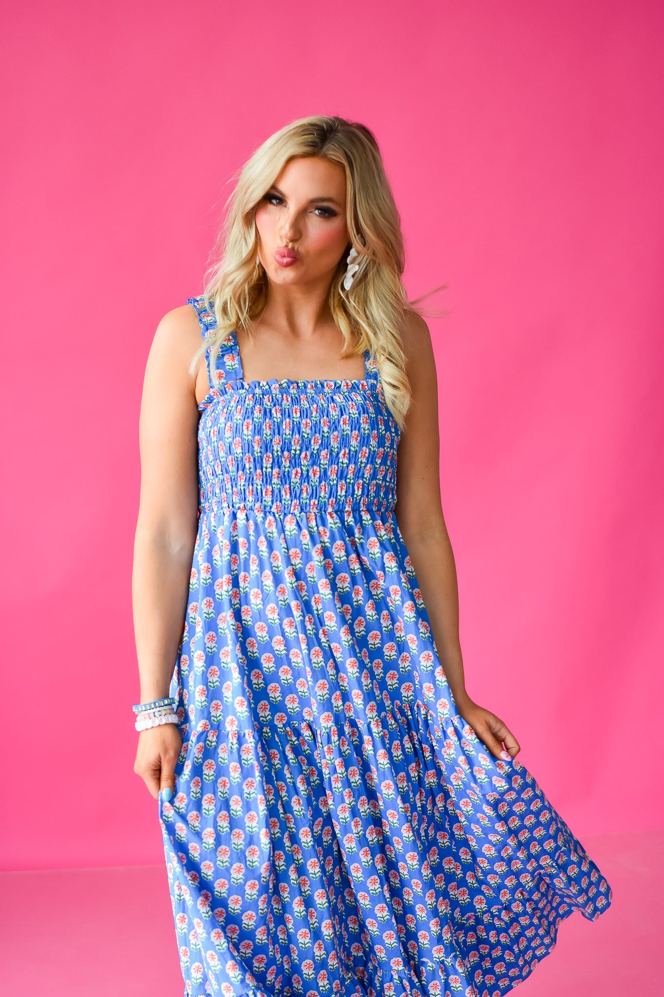 Rosemary Floral Nap Dress in Blue/Pink