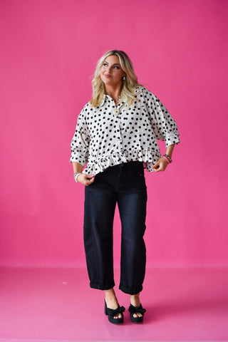 Cella Polka Dot Peplum Top