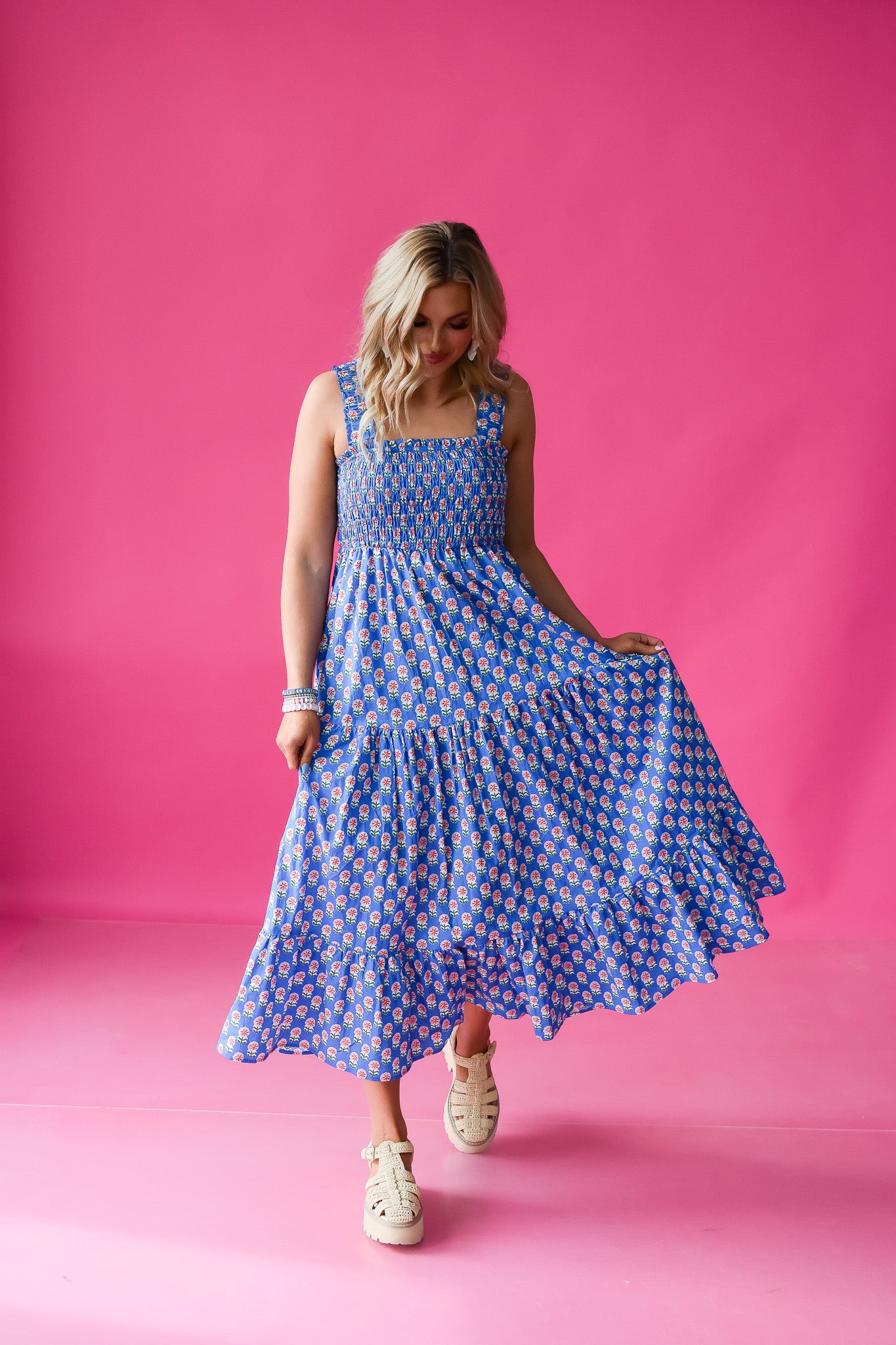 Rosemary Floral Nap Dress in Blue/Pink