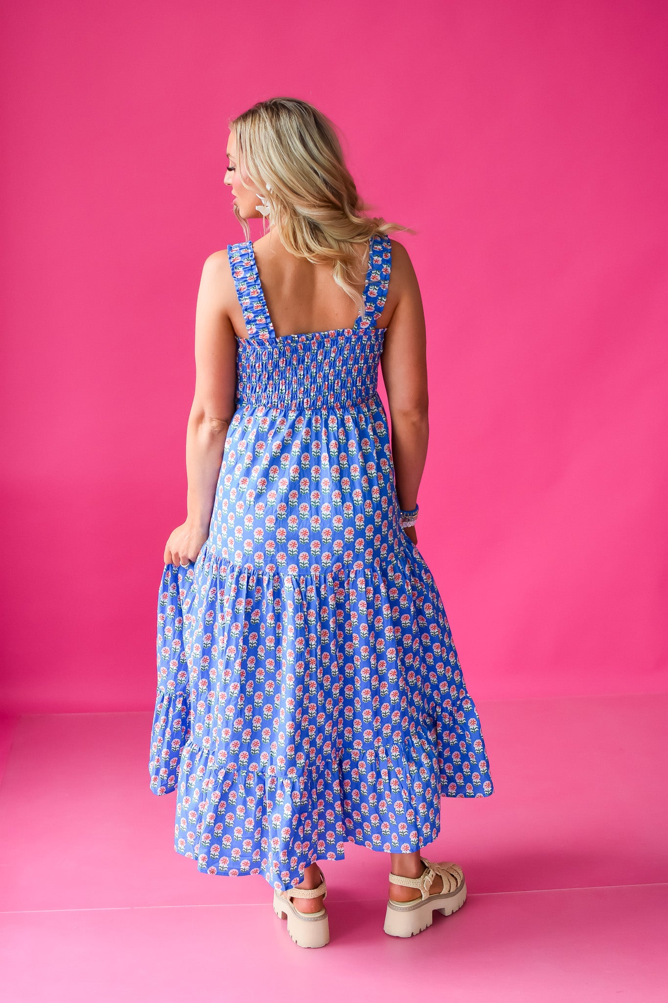 Rosemary Floral Nap Dress in Blue/Pink