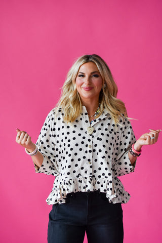 Cella Polka Dot Peplum Top