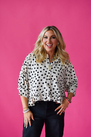 Cella Polka Dot Peplum Top