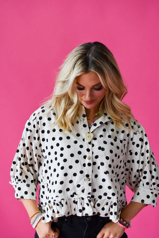 Cella Polka Dot Peplum Top