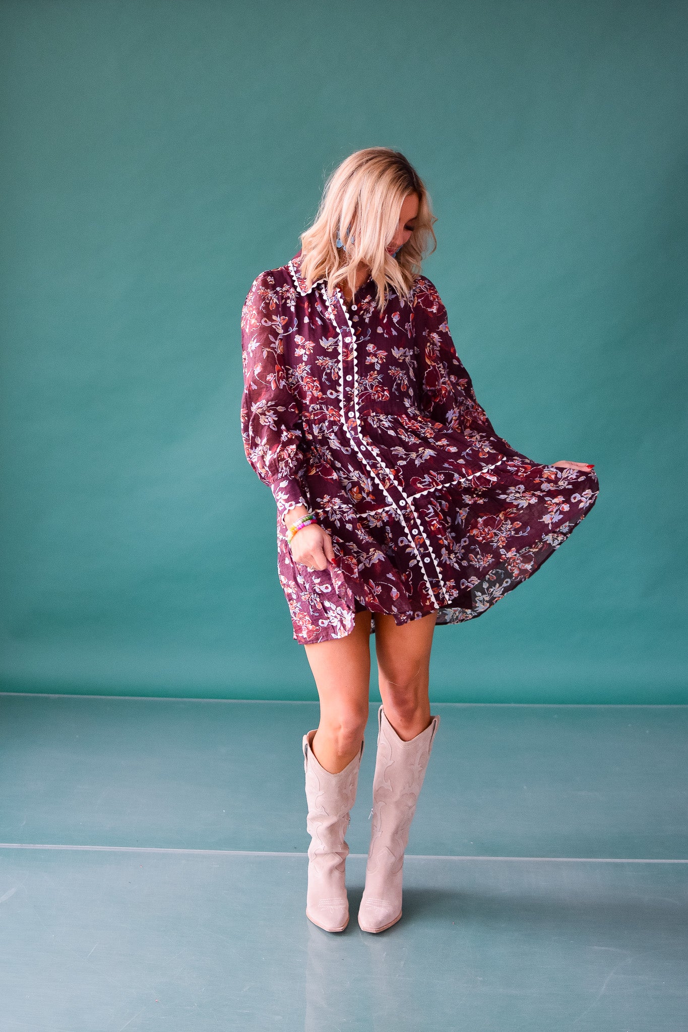 Annalise Floral Mini Dress - Merlot
