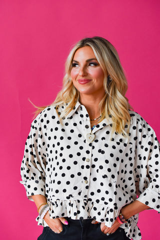 Cella Polka Dot Peplum Top