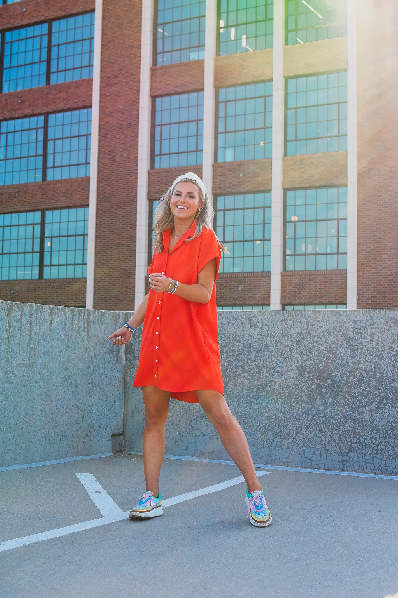 Greer Button Up Dress in Red