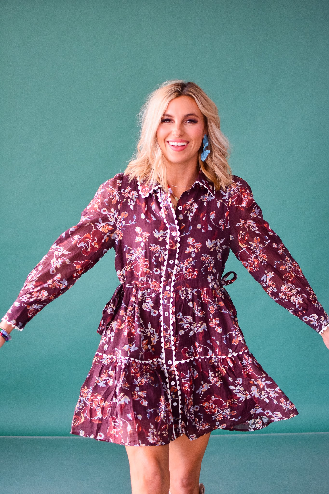 Annalise Floral Mini Dress - Merlot