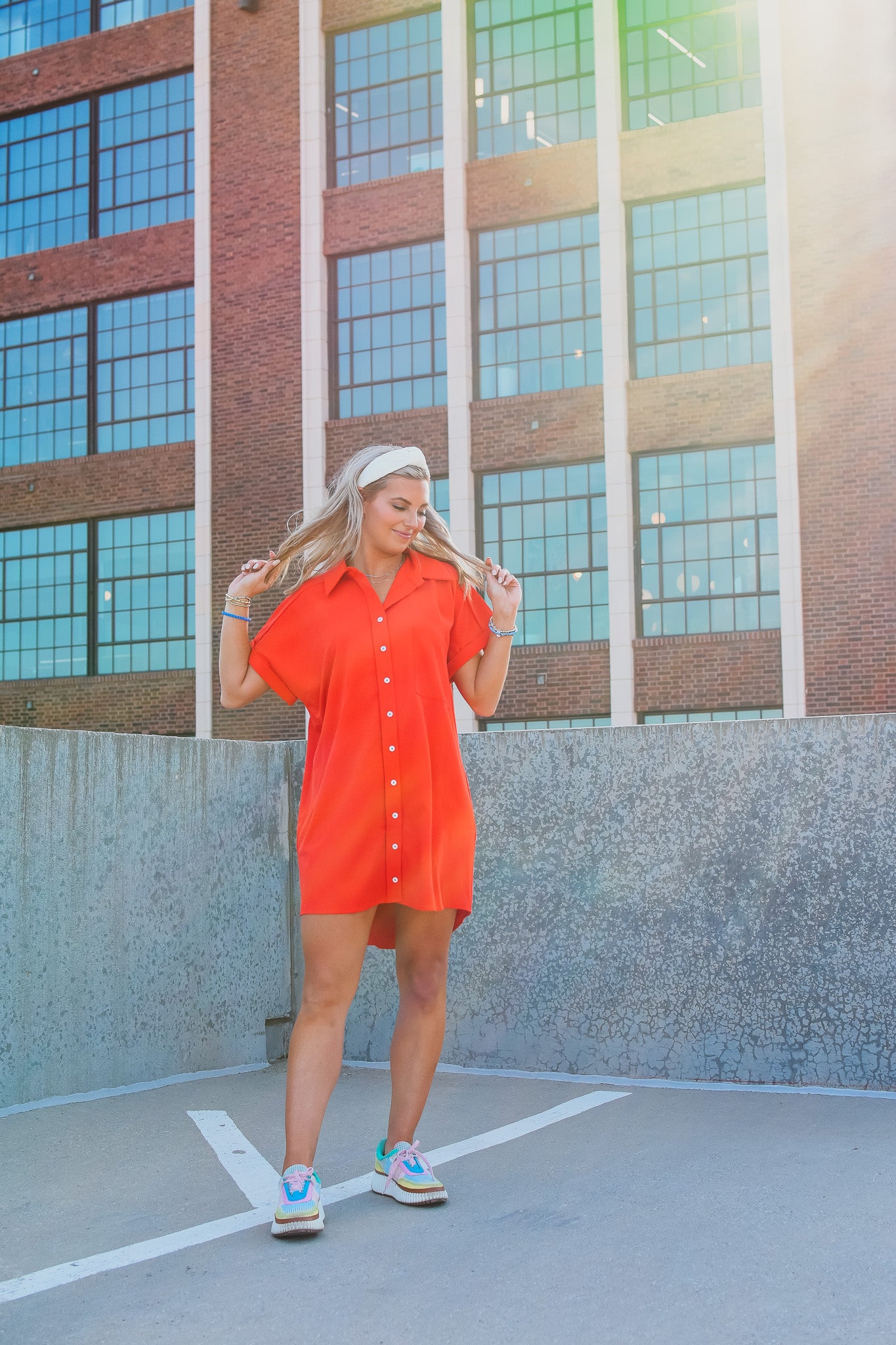 Greer Button Up Dress in Red
