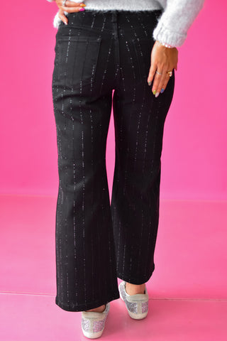Reba Black Rhinestone Cropped Flare Jeans