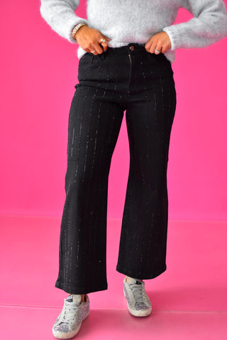 Reba Black Rhinestone Cropped Flare Jeans