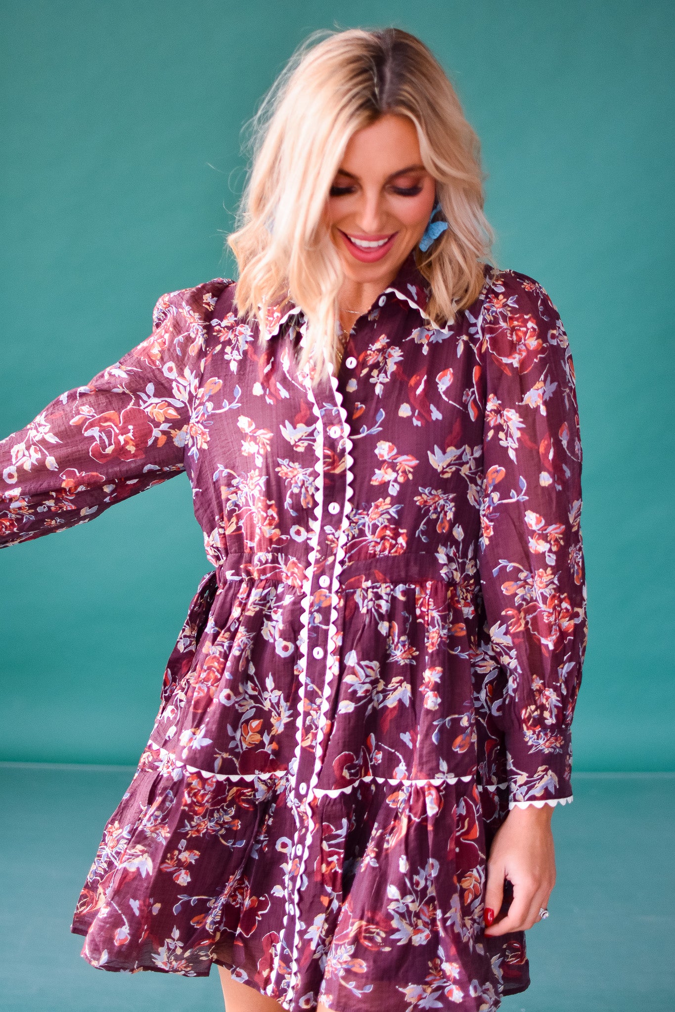 Annalise Floral Mini Dress - Merlot