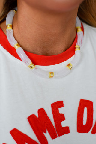 Roxy Beaded Necklace - White Marble