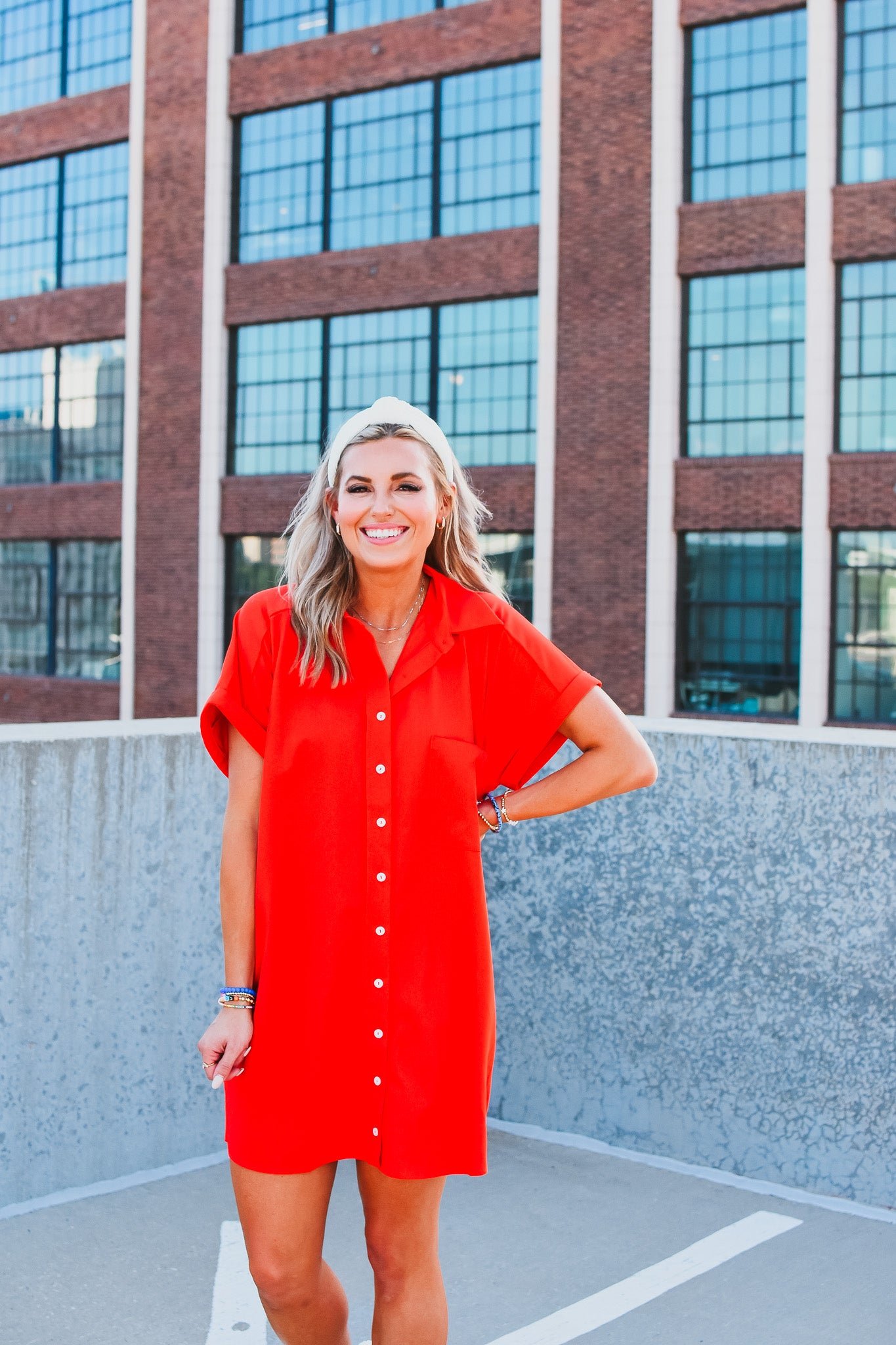 Greer Button Up Dress in Red