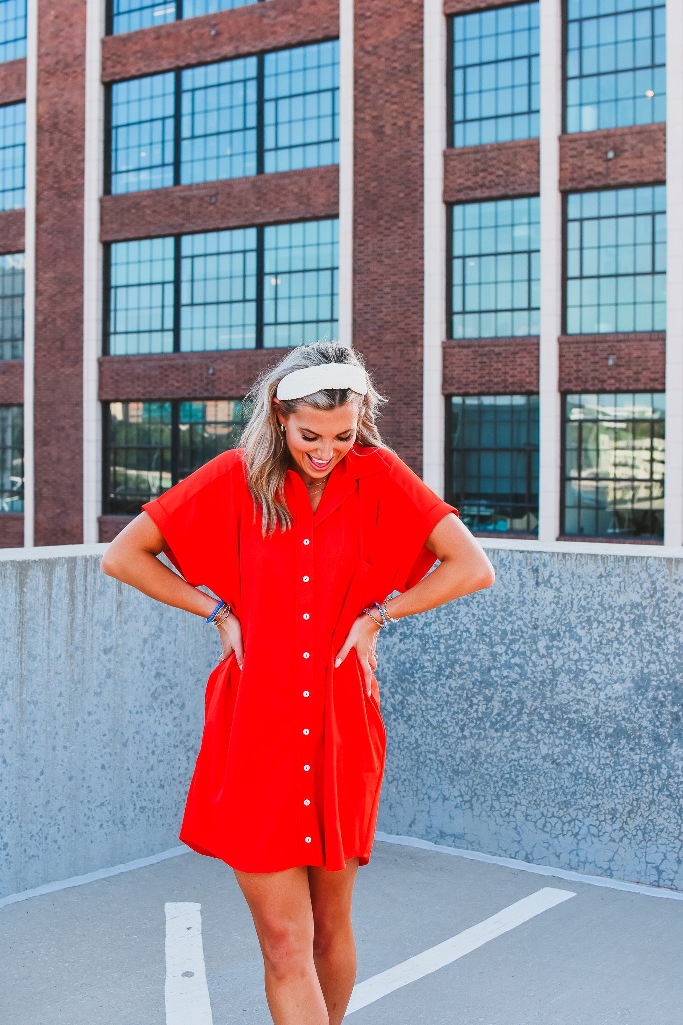 Greer Button Up Dress in Red