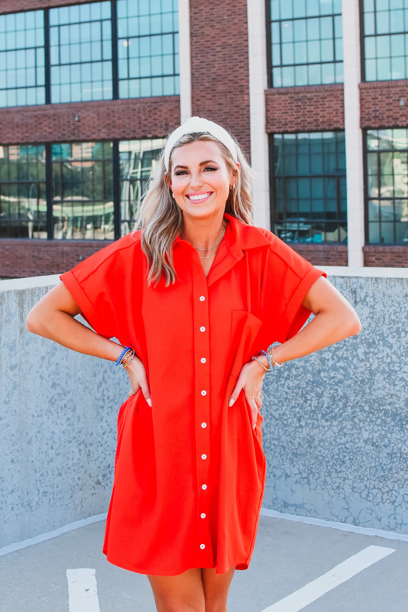 Greer Button Up Dress in Red