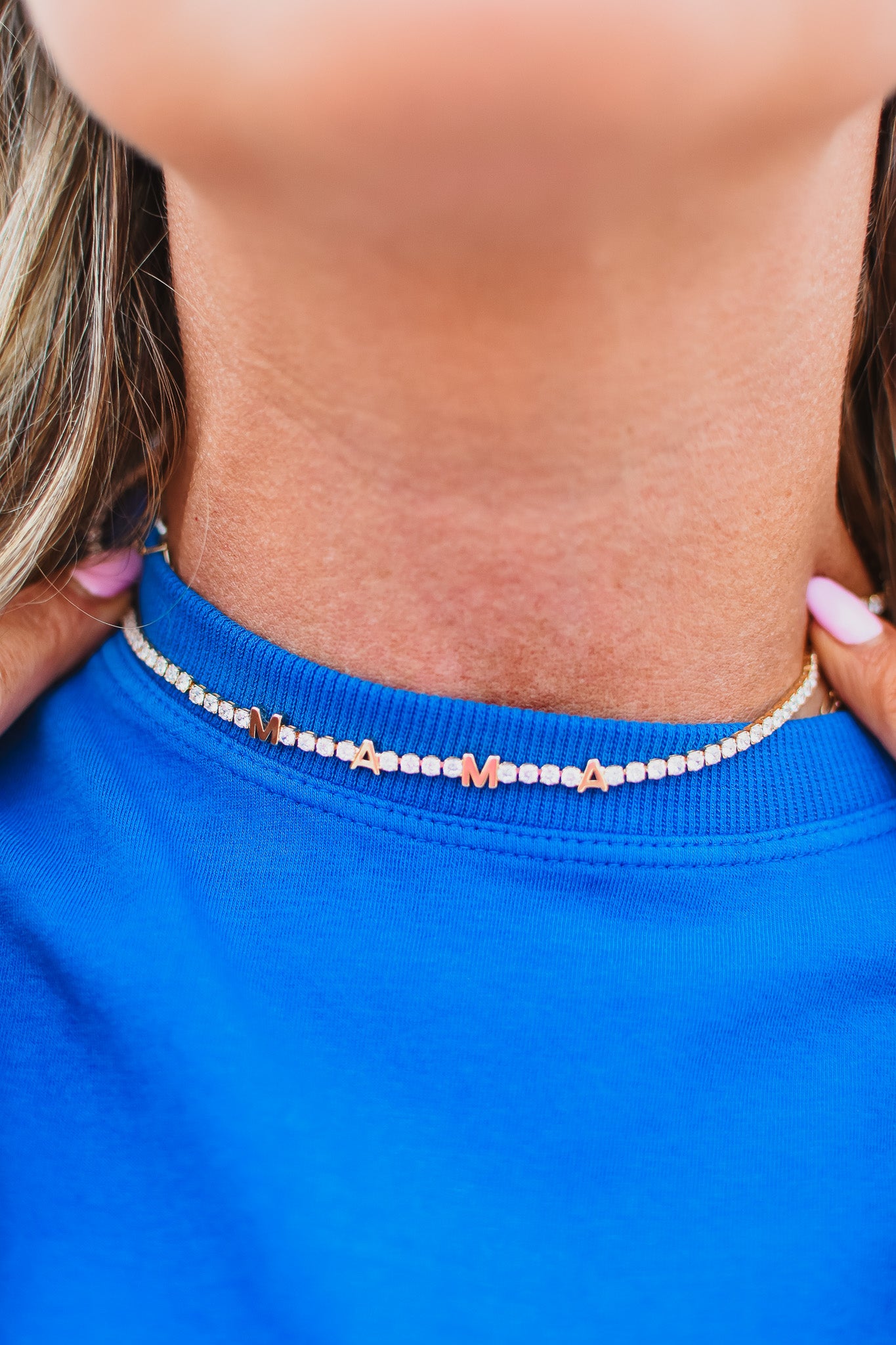 Pave Rhinestone MAMA Charm Necklace