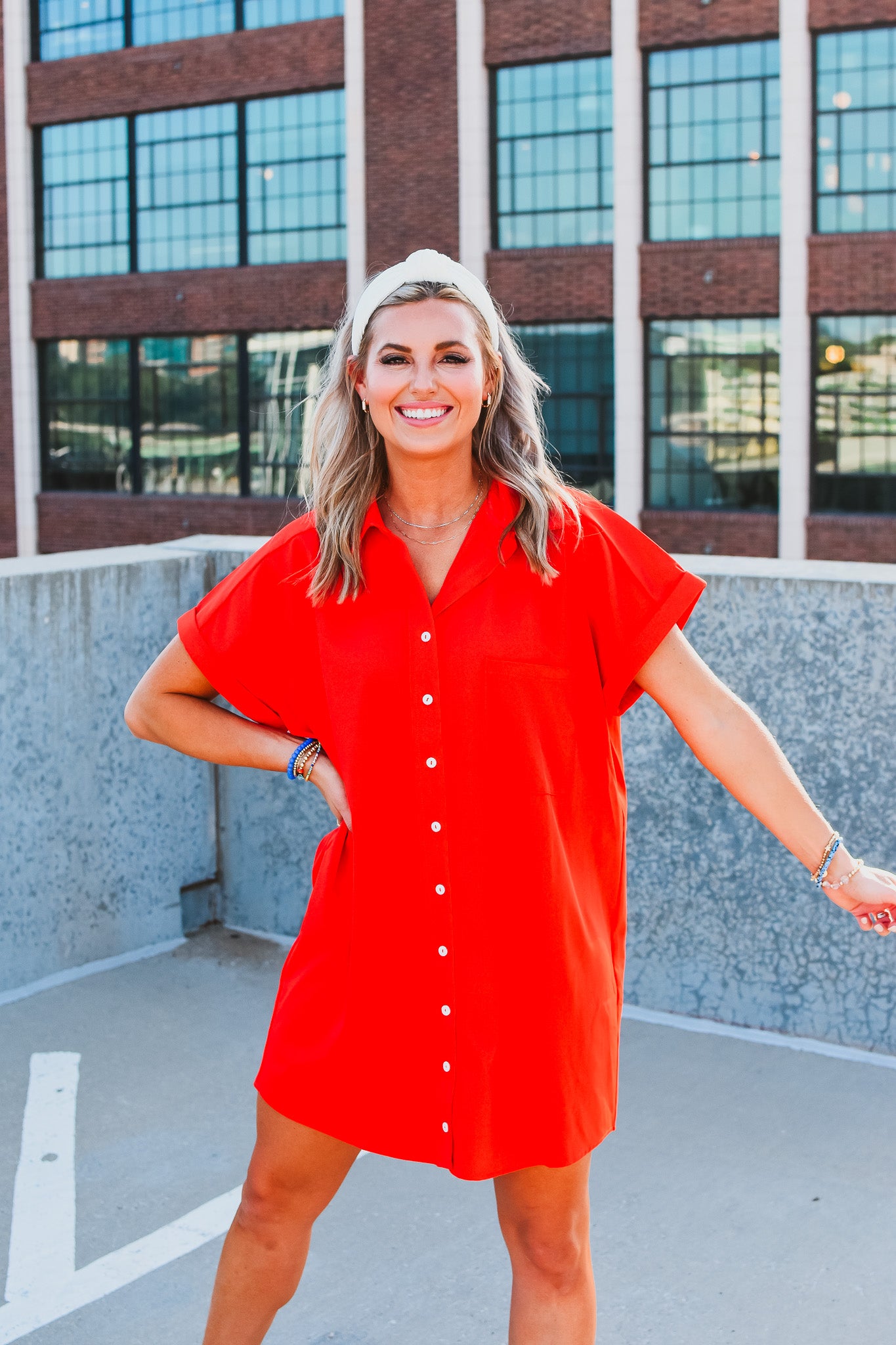 Greer Button Up Dress in Red
