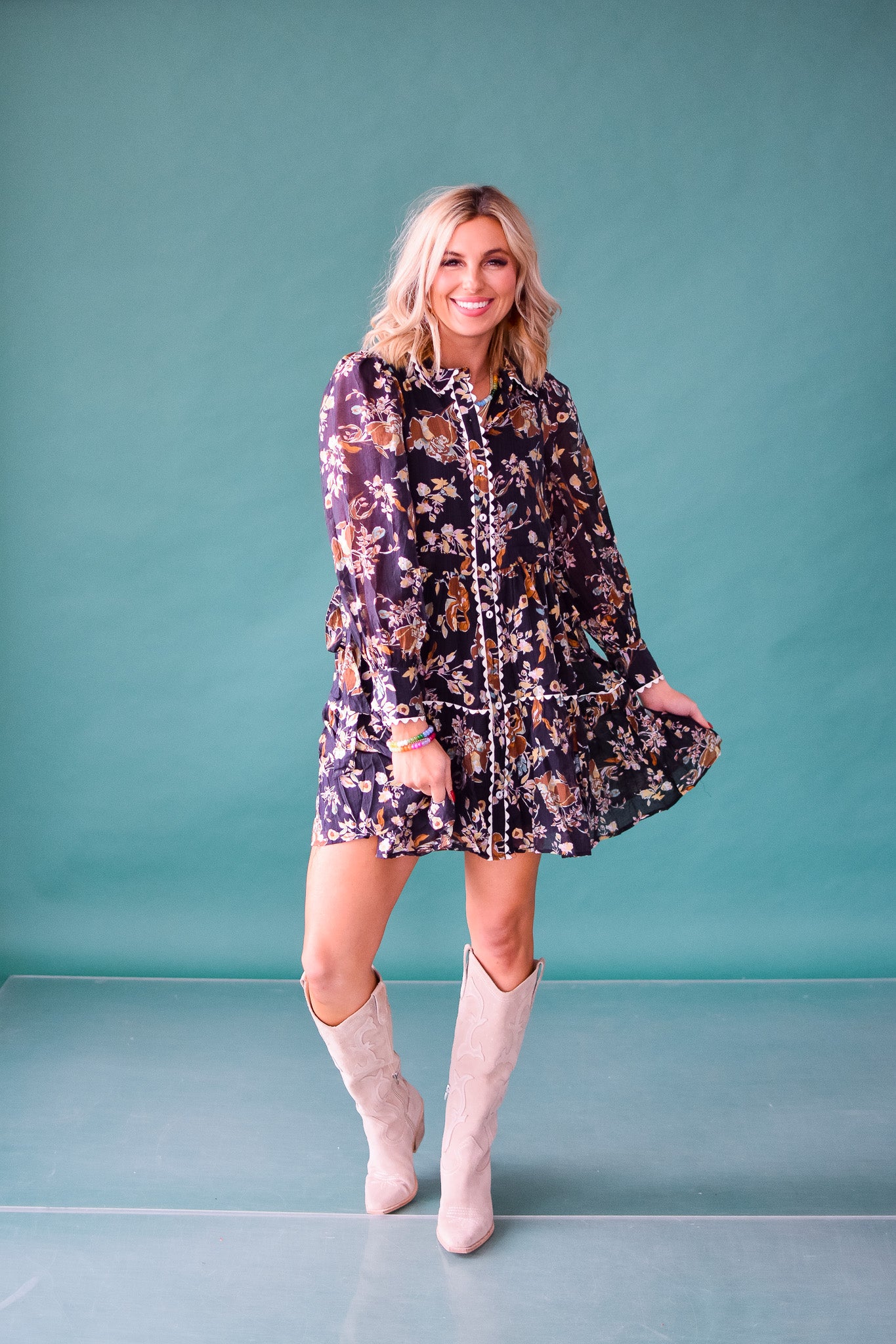 Annalise Floral Mini Dress - Black