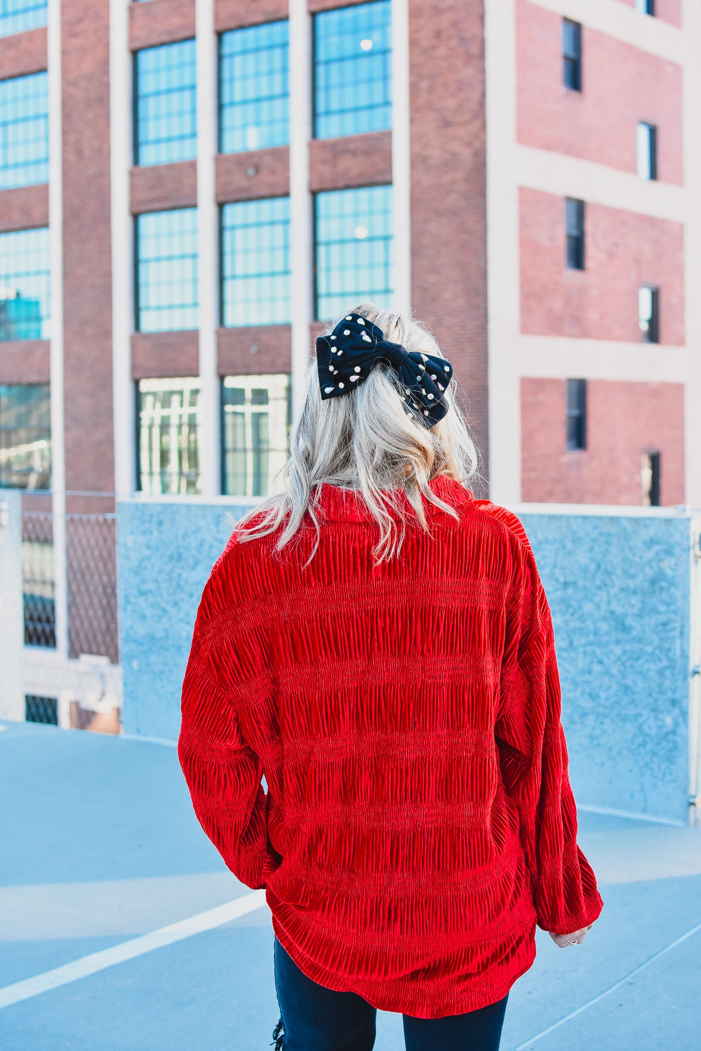 Barbara Velvet Button Down in Red