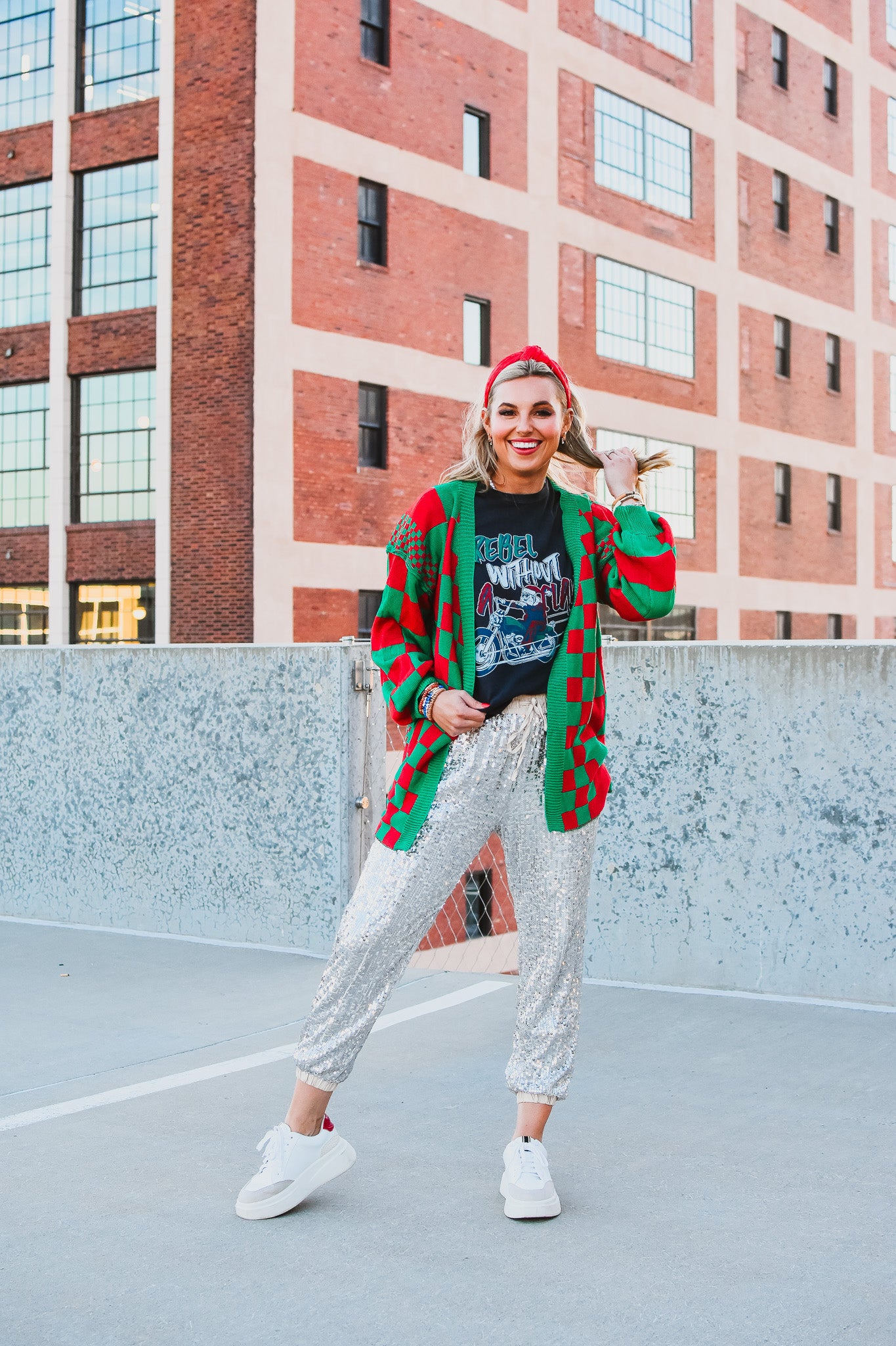 Khloe Cardigan in Christmas Checkered