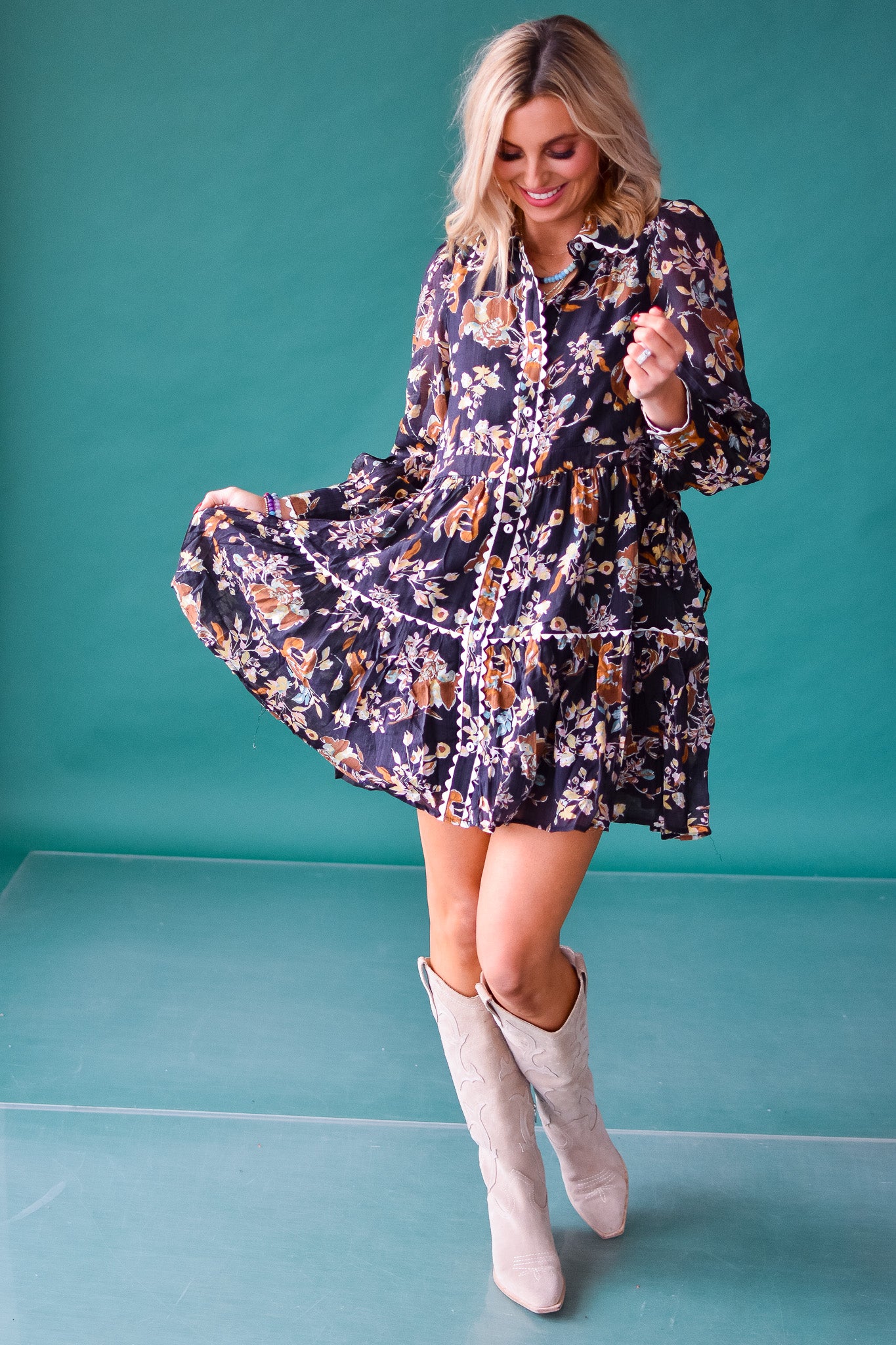 Annalise Floral Mini Dress - Black