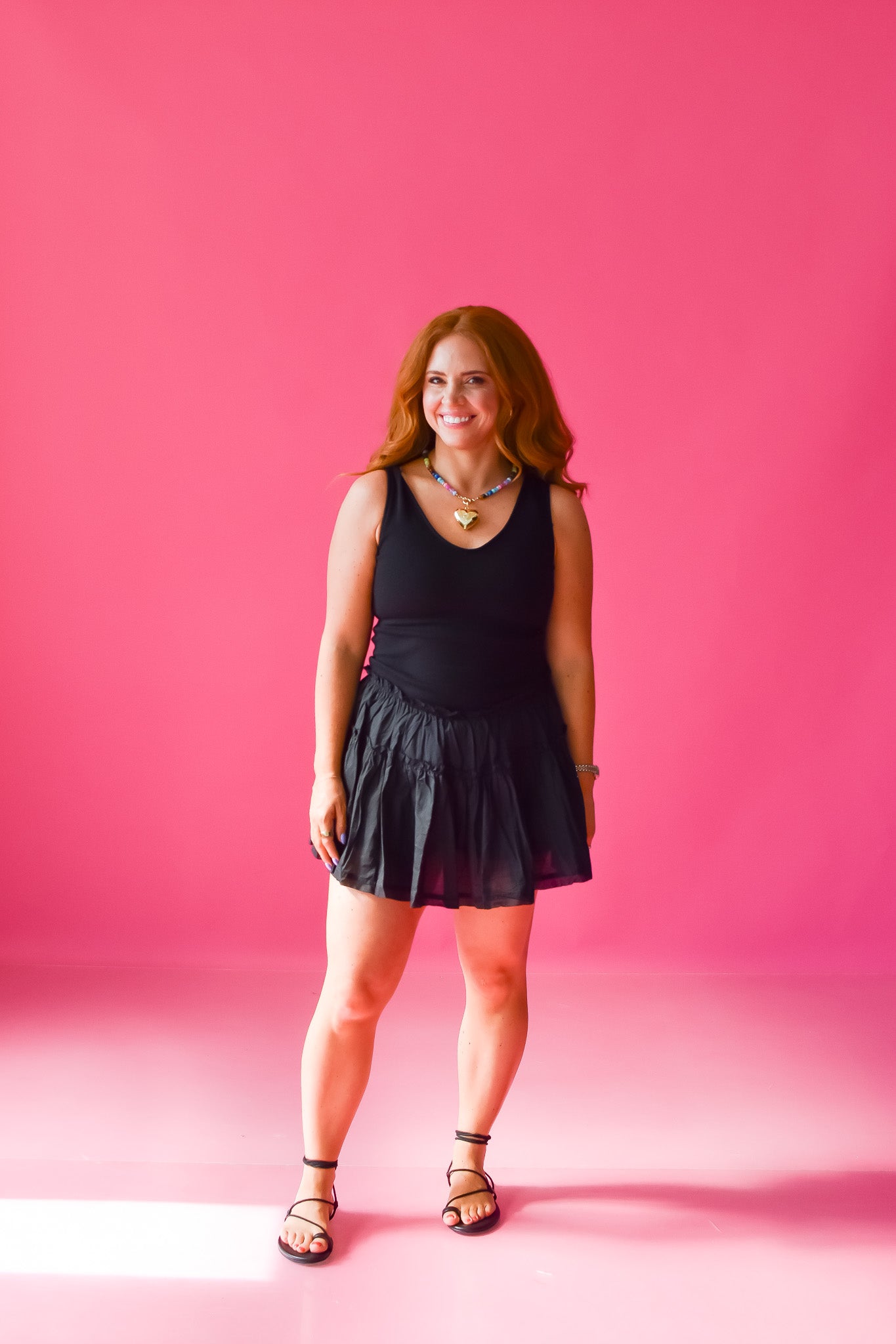 Maren Mixed Media Romper Dress - Black RESTOCK