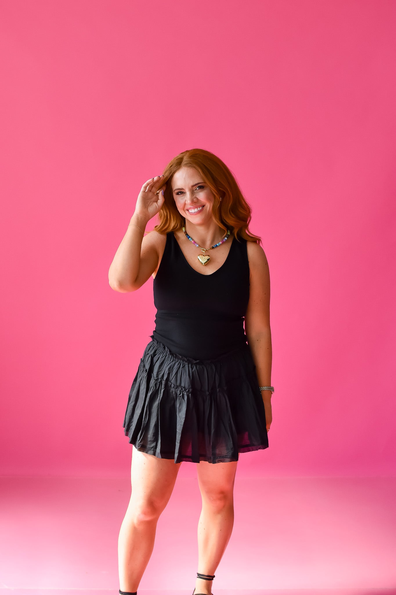 Maren Mixed Media Romper Dress - Black RESTOCK