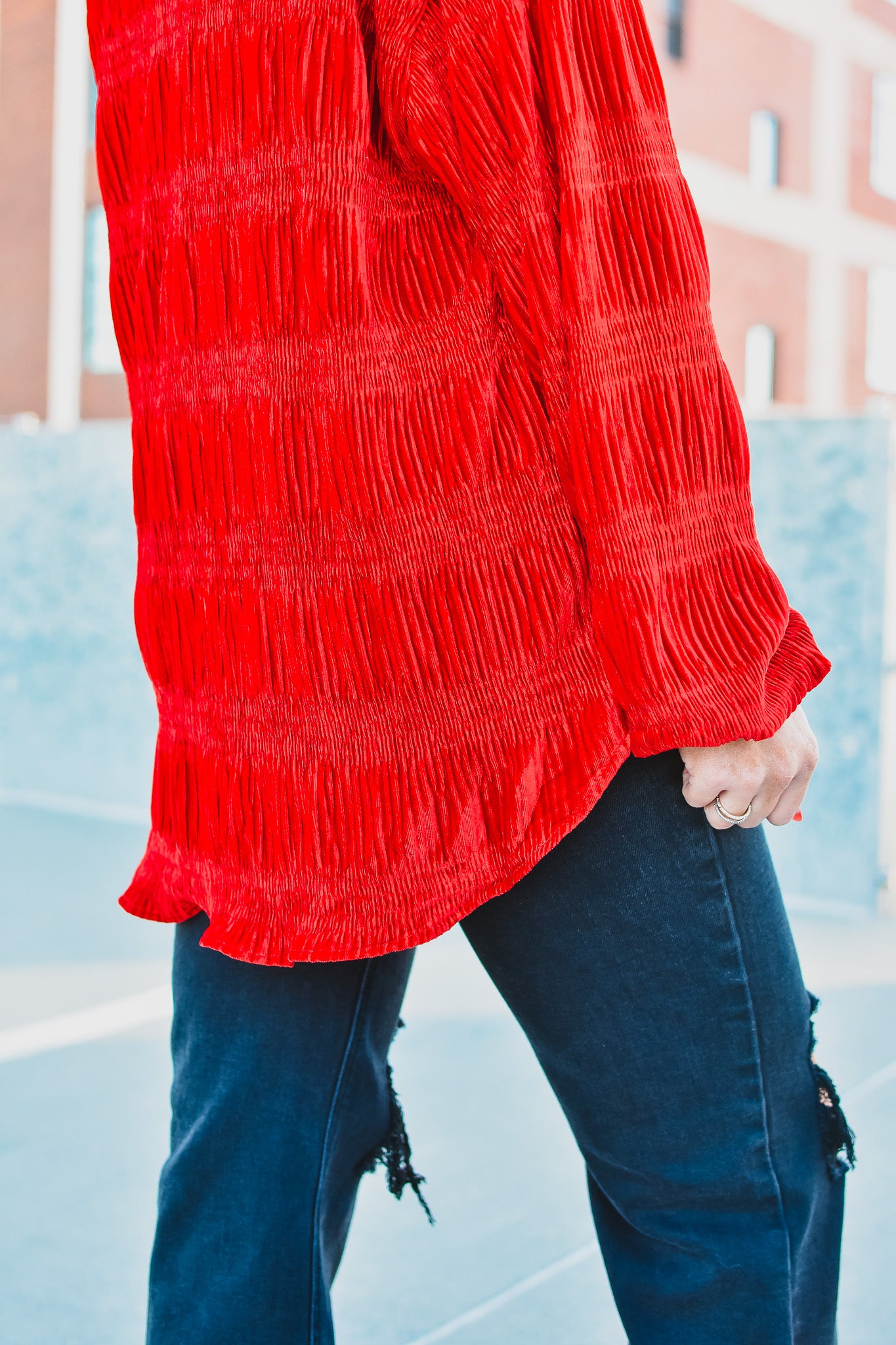 Barbara Velvet Button Down in Red