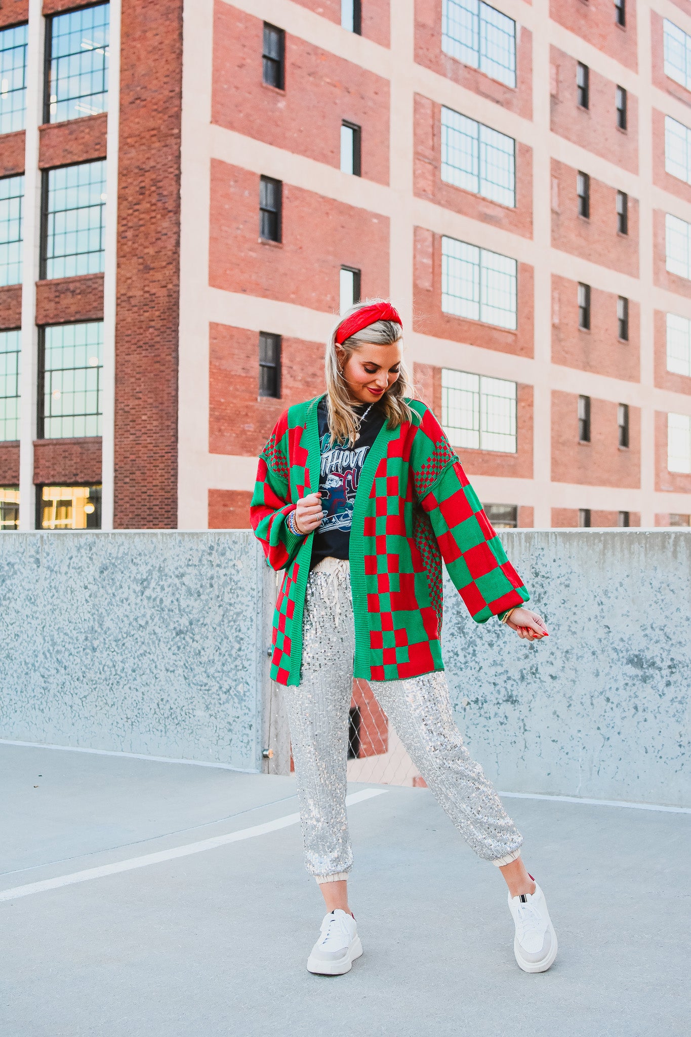 Khloe Cardigan in Christmas Checkered