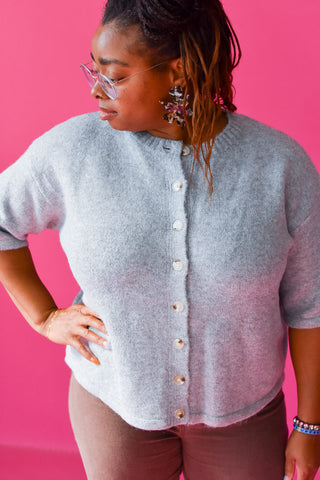 Lacie Short Sleeve Cardigan in Heather Grey