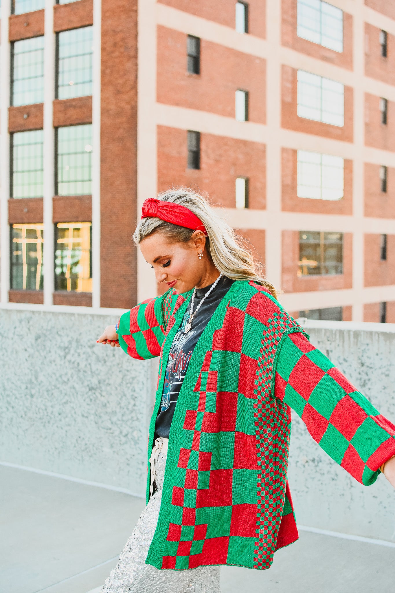 Khloe Cardigan in Christmas Checkered