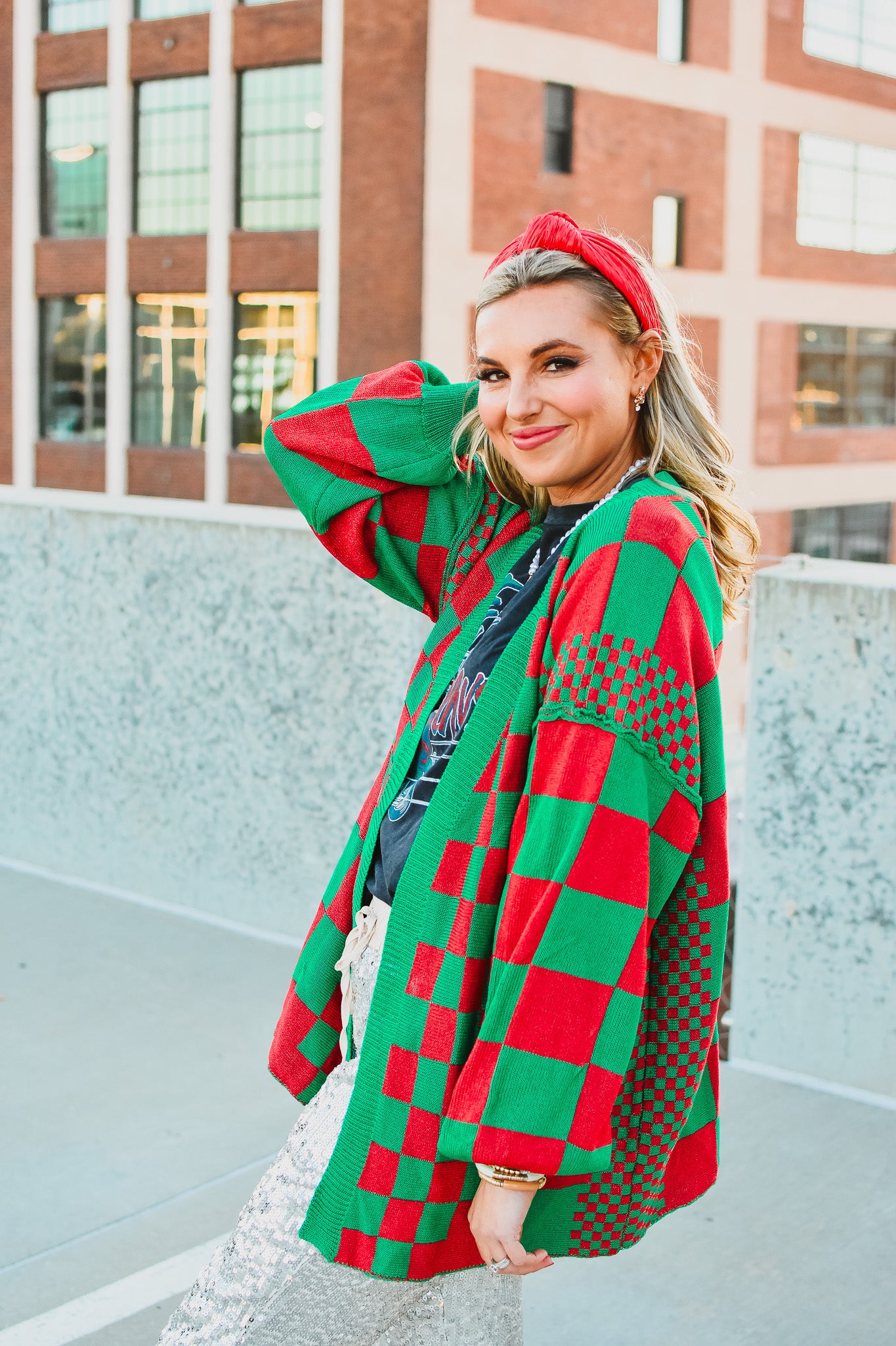 Khloe Cardigan in Christmas Checkered
