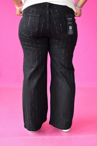 Reba Black Rhinestone Cropped Flare Jeans