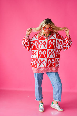 Checkered Bow Oversized Sweater