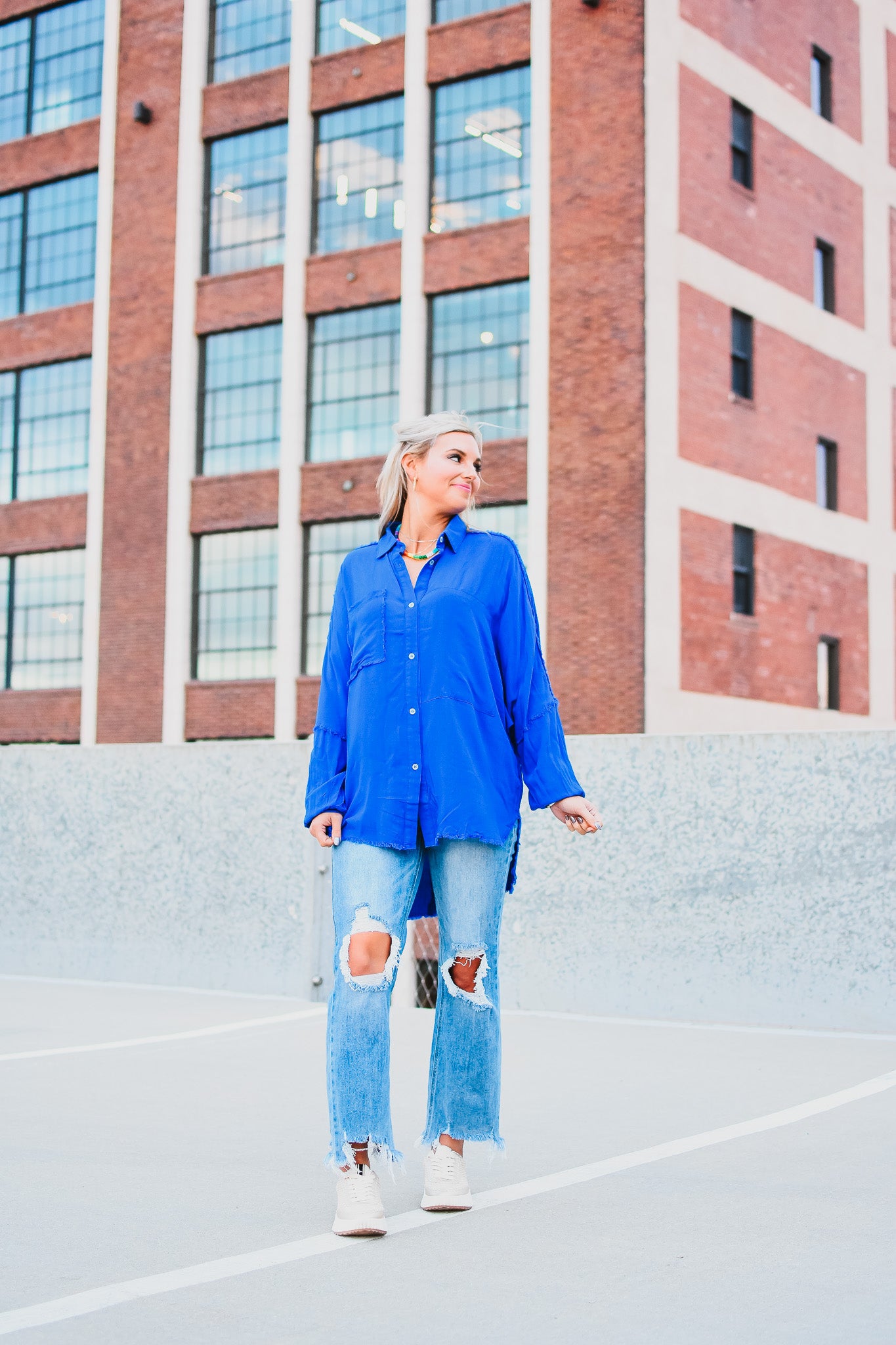 Delilah Button Down Shirt in Cobalt
