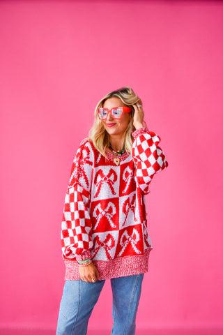 Checkered Bow Oversized Sweater