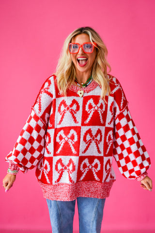 Checkered Bow Oversized Sweater