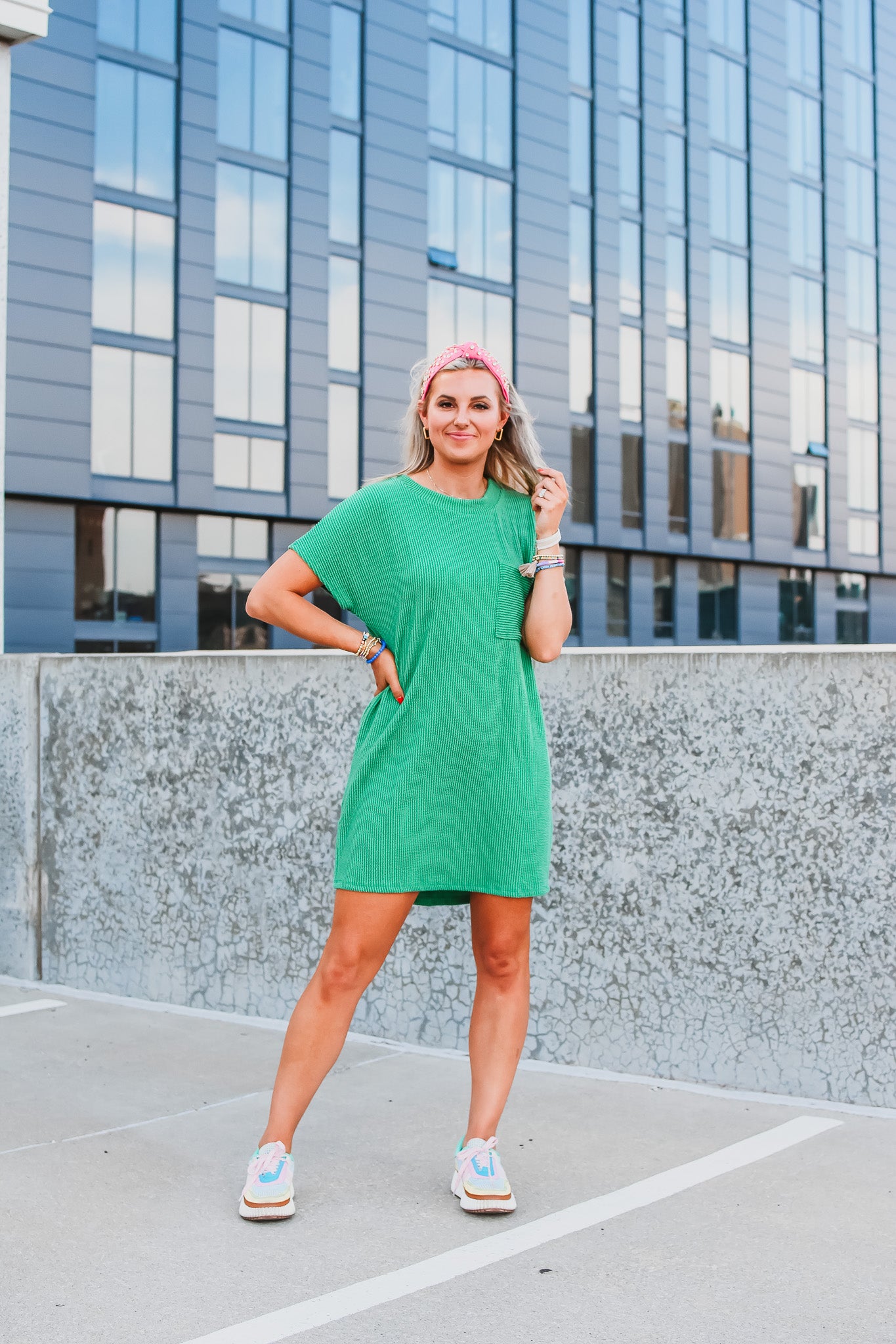 Kasie Tee Shirt Dress in Kelly Green
