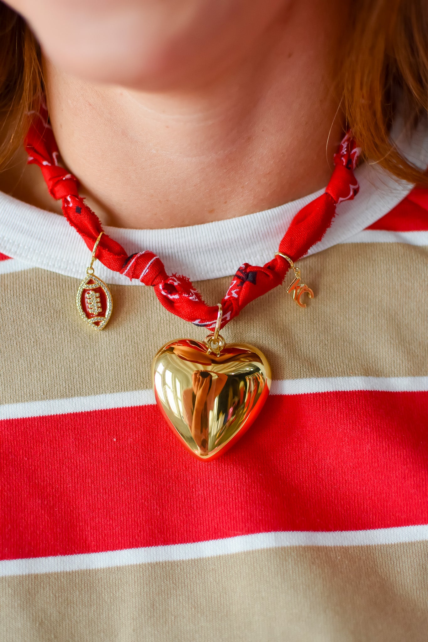 Red Bandana Gold Heart Necklace - RESTOCK