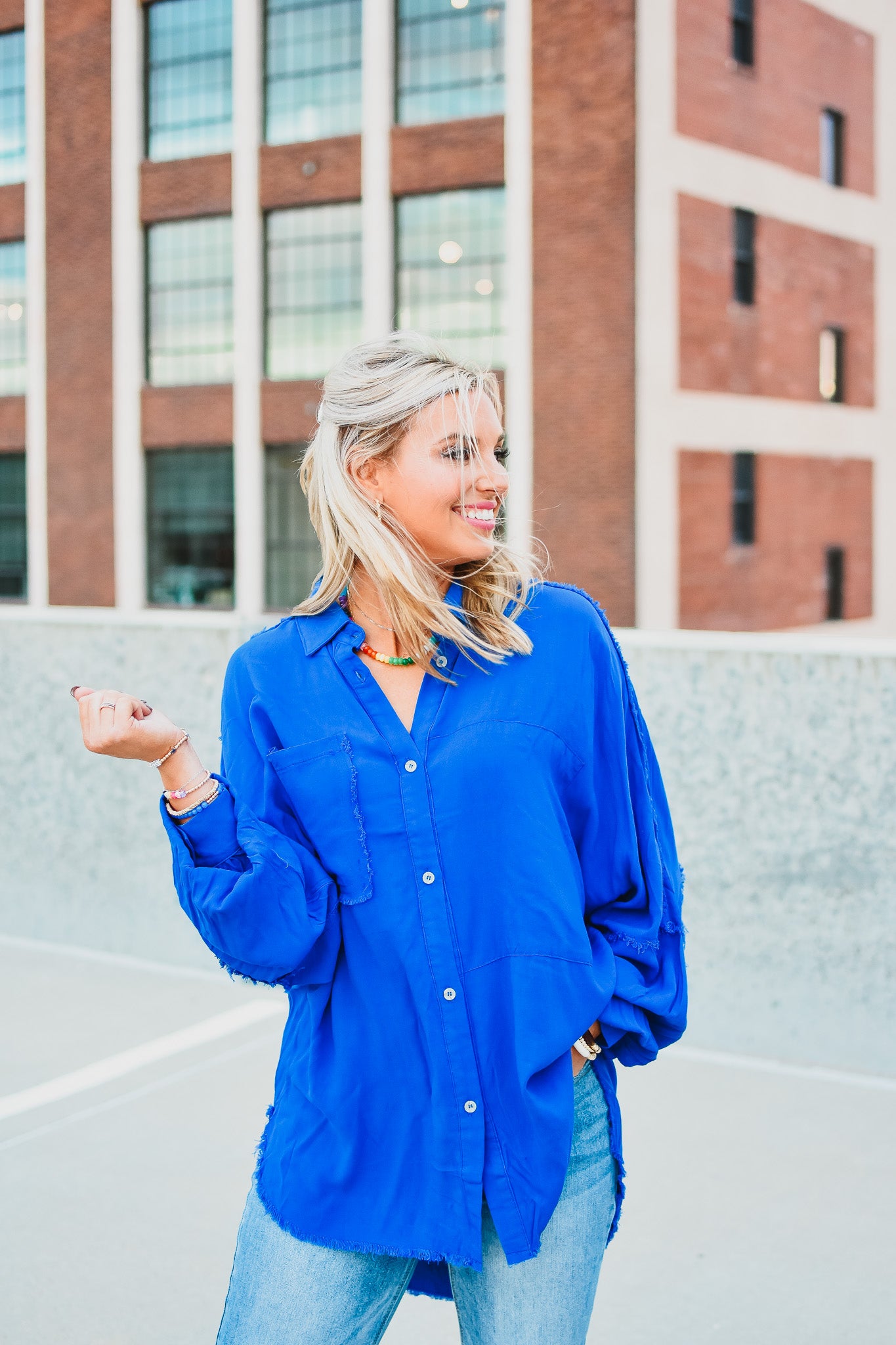 Delilah Button Down Shirt in Cobalt
