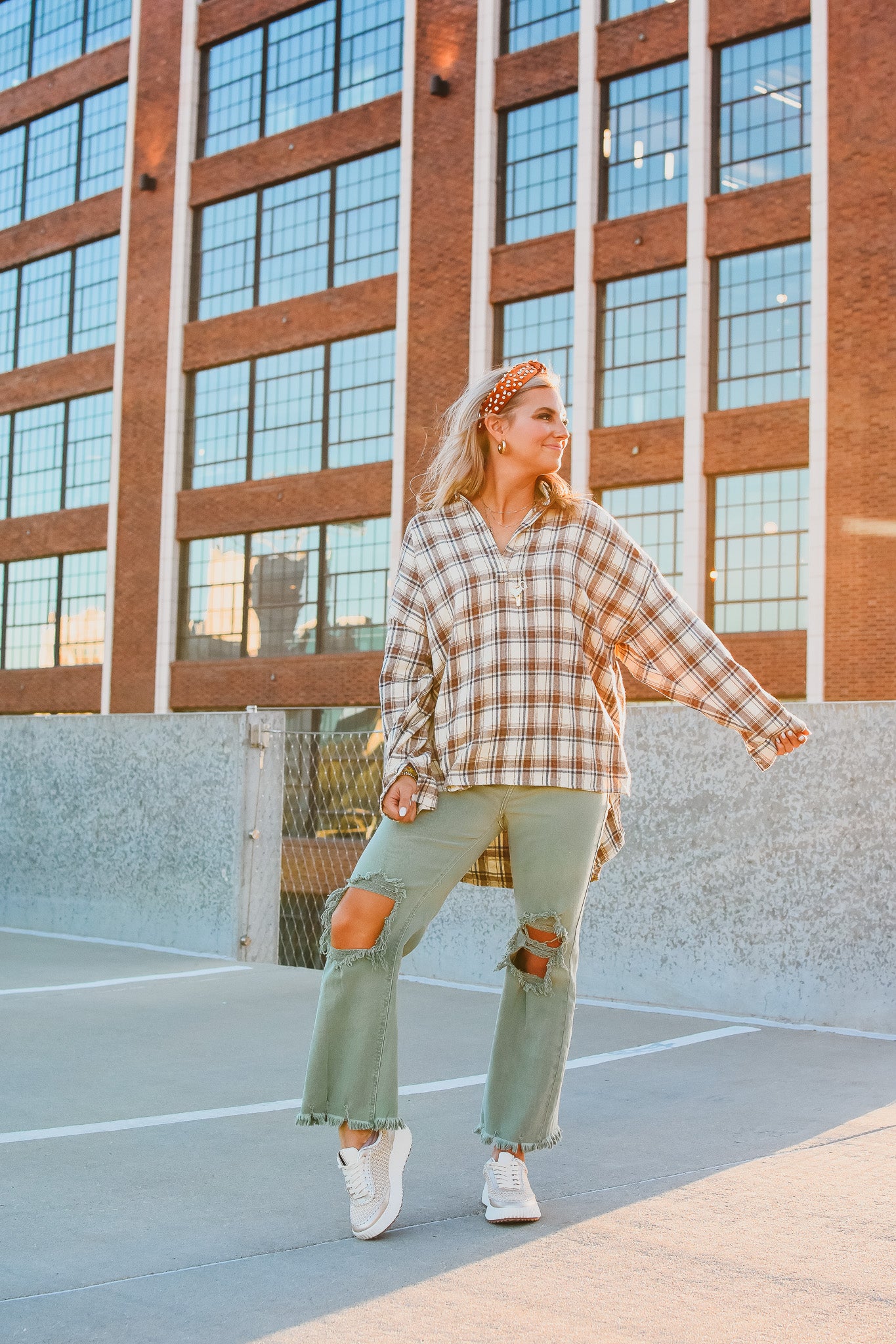 Tamara Plaid Tunic in Tan