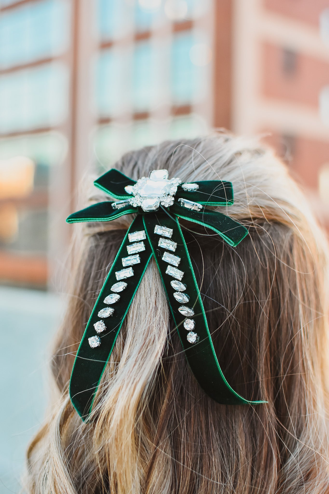 Velvet Bow Clip in Green