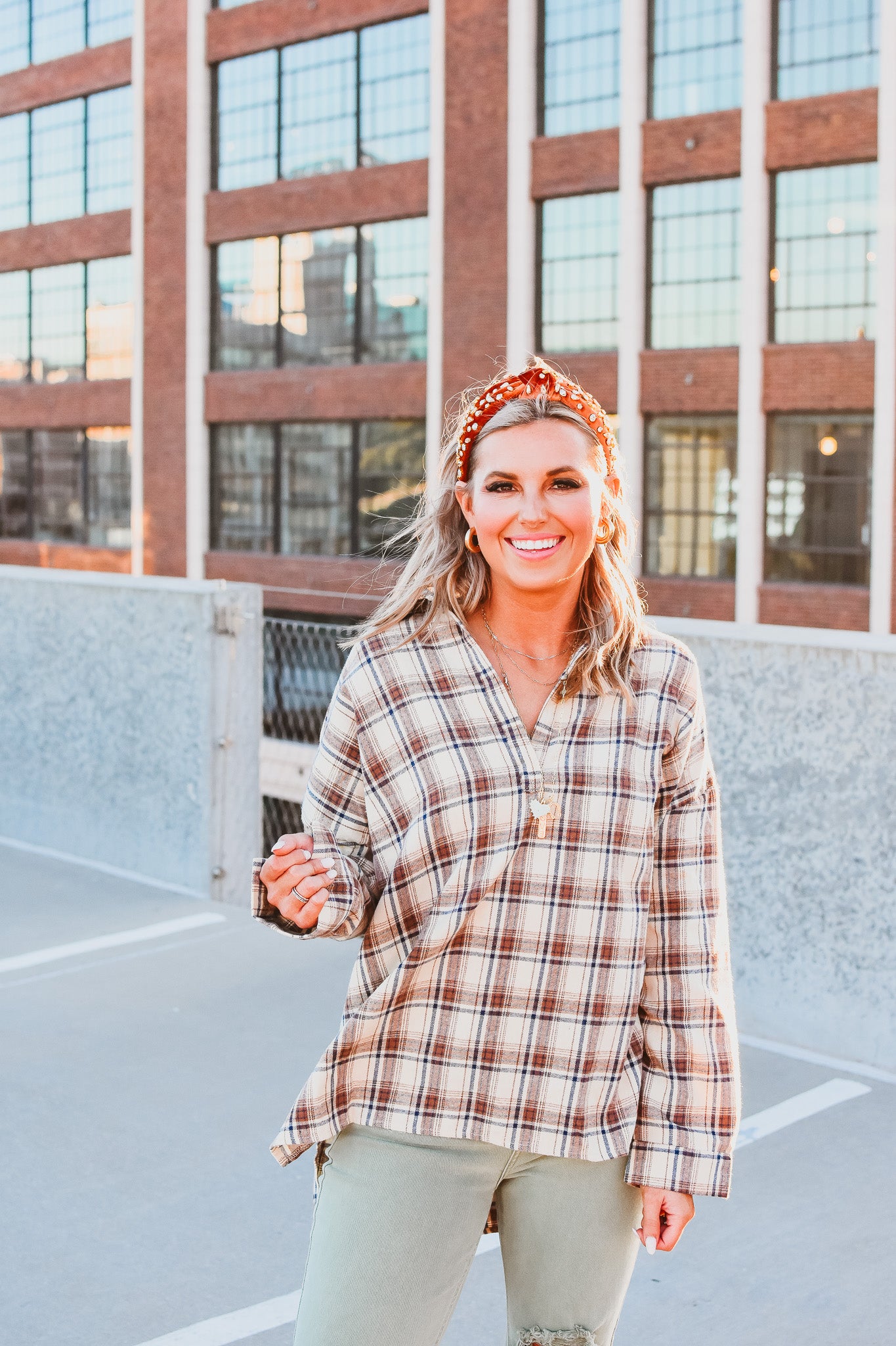 Tamara Plaid Tunic in Tan